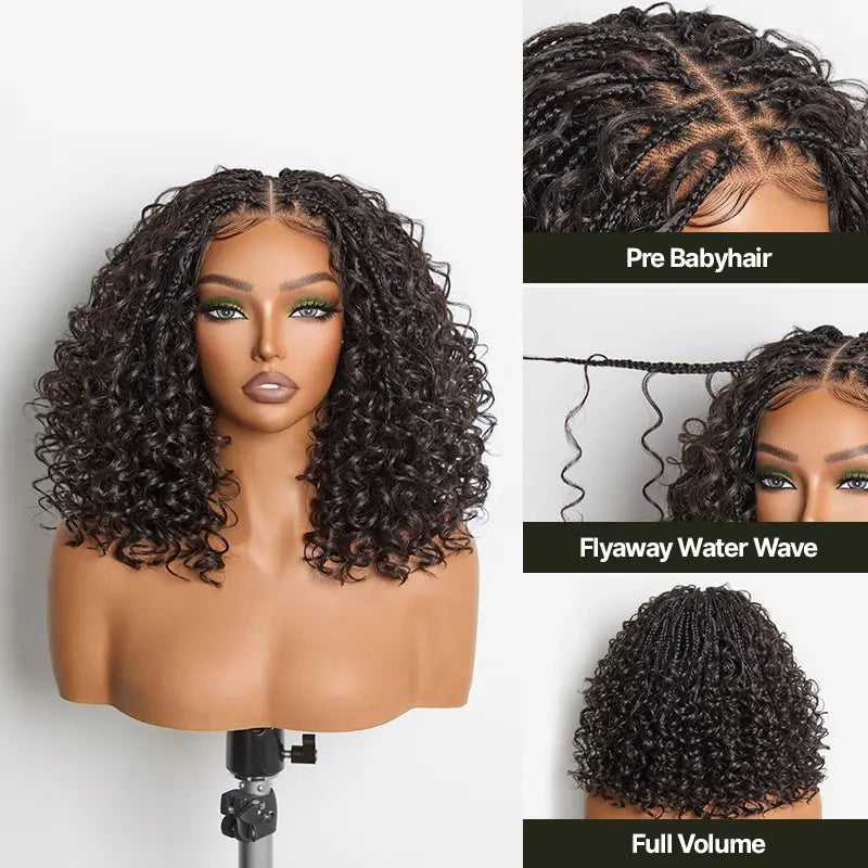 13x6 HD Lace Wig Glueless Wear & Go 12” Boho Braids Water Wave Pre-Cut Lace – Premium Fiber, Beginner Friendly