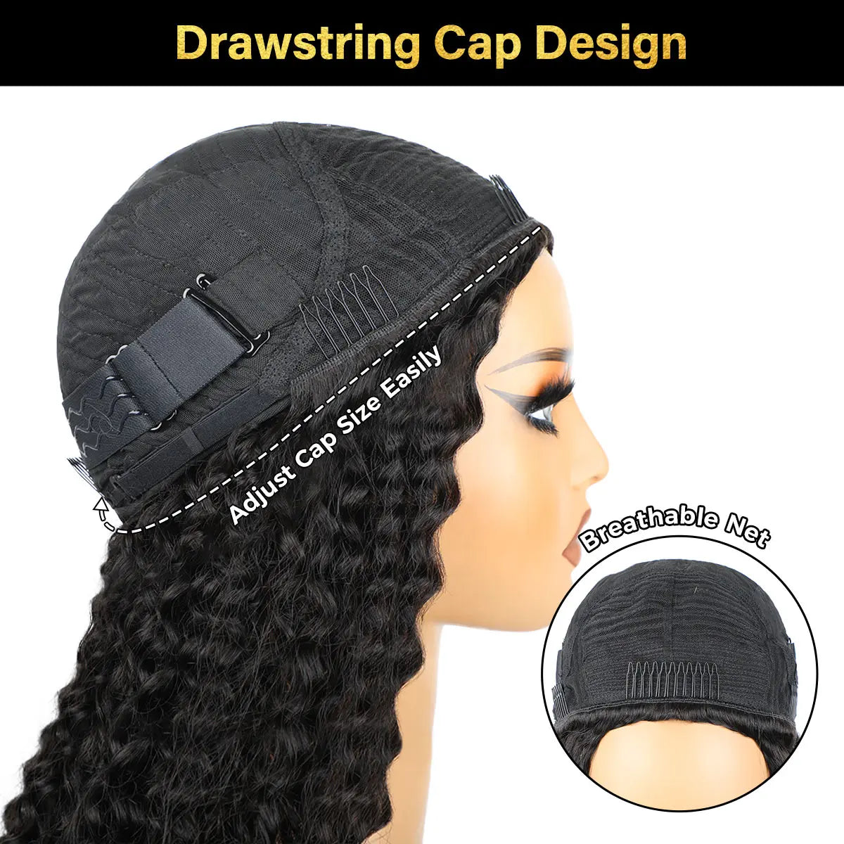 Afro Curly Glueless Half Wig Human Hair 180%–250% Density Drawstring Cap Invisible Hairline Beginner Friendly