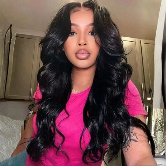 13x4 Lace Frontal Human Hair Body Wave Wig Pre-Cut Pre-Bleached Pre-Plucked 180% Density Adjustable Drawstring Beginner Friendly