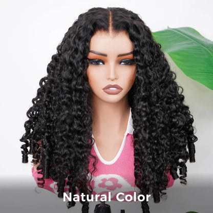 Full Burmese Curly 13x6 Lace Frontal Glueless Wig – #4 Chocolate Brown, 220% Density, Water Wave Virgin Human Hair, Pre-Plucked Natural Hairline
