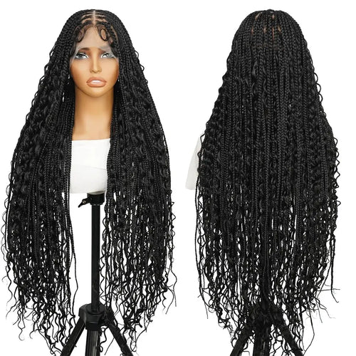 36" Full Lace Bohemian Knotless Boho Box Braided Wig – Pink, Lightweight, Breathable, Natural Look, Long-Lasting