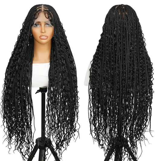36" Full Lace Bohemian Knotless Boho Box Braided Wig – Pink, Lightweight, Breathable, Natural Look, Long-Lasting