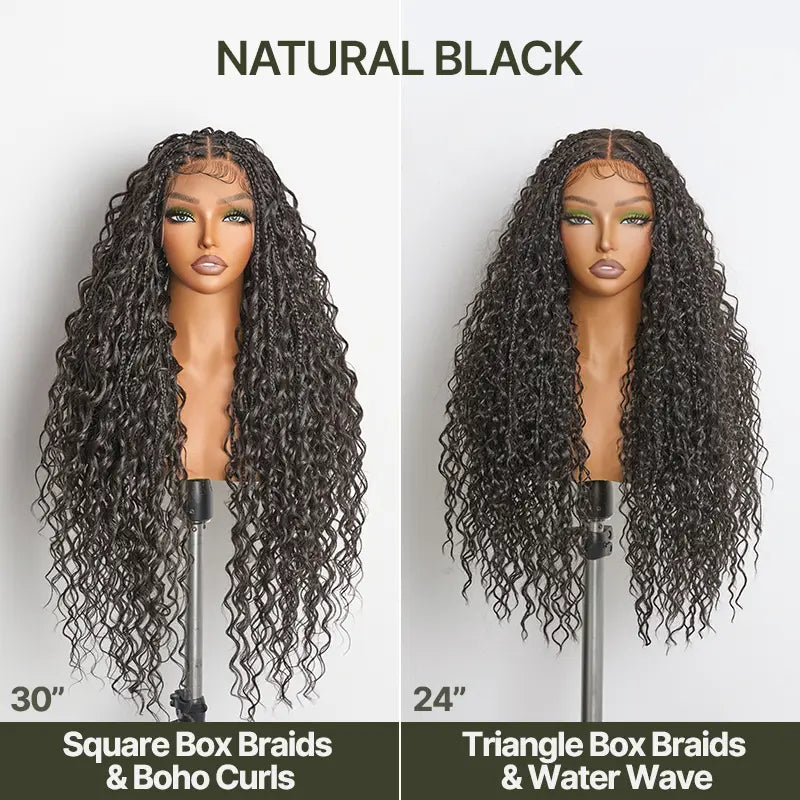 Full Lace Boho Curl & Water Wave Synthetic Box Braided Wig
