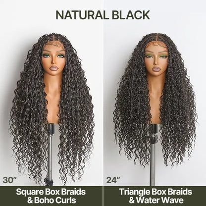 Full Lace Boho Curl & Water Wave Synthetic Box Braided Wig