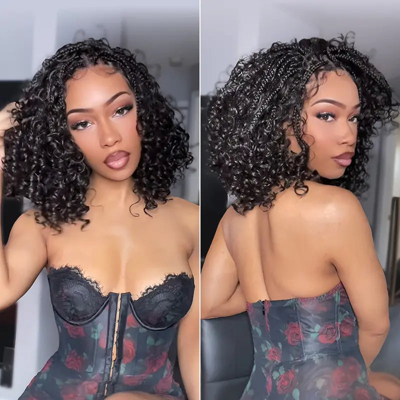 13x6 HD Lace Wig Glueless Wear & Go 12” Boho Braids Water Wave Pre-Cut Lace – Premium Fiber, Beginner Friendly