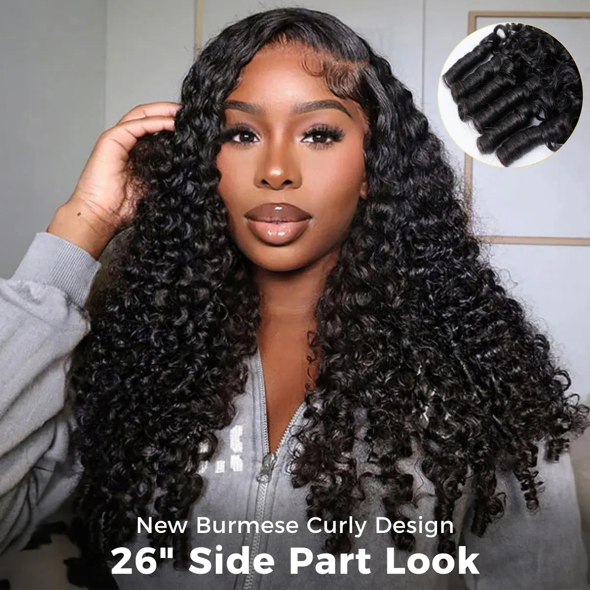 Full Burmese Curly 13x6 Lace Frontal Glueless Wig – #4 Chocolate Brown, 220% Density, Water Wave Virgin Human Hair, Pre-Plucked Natural Hairline