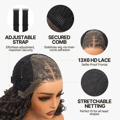 13x6 HD Lace Wig Glueless Wear & Go 12” Boho Braids Water Wave Pre-Cut Lace – Premium Fiber, Beginner Friendly