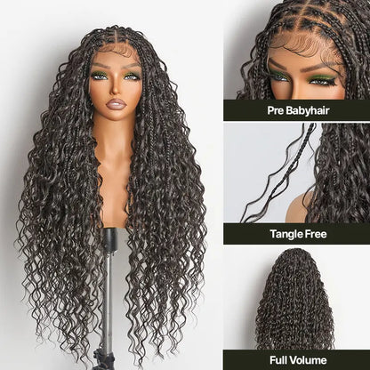 Full Lace Boho Curl & Water Wave Synthetic Box Braided Wig