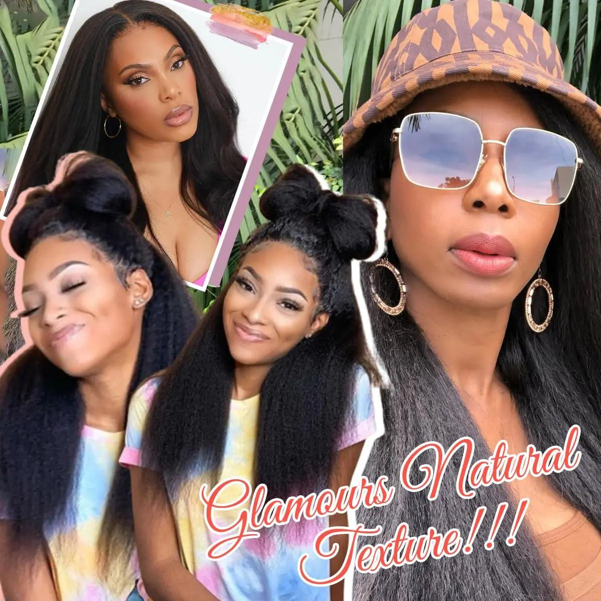 13x6 Lace Front Synthetic Wig 26" Kinky Straight Pre-Plucked 180% Density Yaki Heat Resistant Hair for Black Women