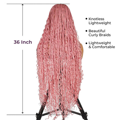 36" Full Lace Bohemian Knotless Boho Box Braided Wig – Pink, Lightweight, Breathable, Natural Look, Long-Lasting