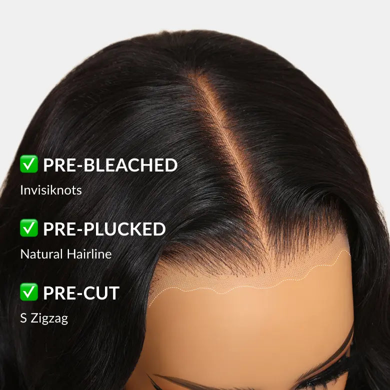13x4 Lace Frontal Human Hair Body Wave Wig Pre-Cut Pre-Bleached Pre-Plucked 180% Density Adjustable Drawstring Beginner Friendly