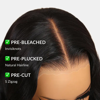 13x4 Lace Frontal Human Hair Body Wave Wig Pre-Cut Pre-Bleached Pre-Plucked 180% Density Adjustable Drawstring Beginner Friendly