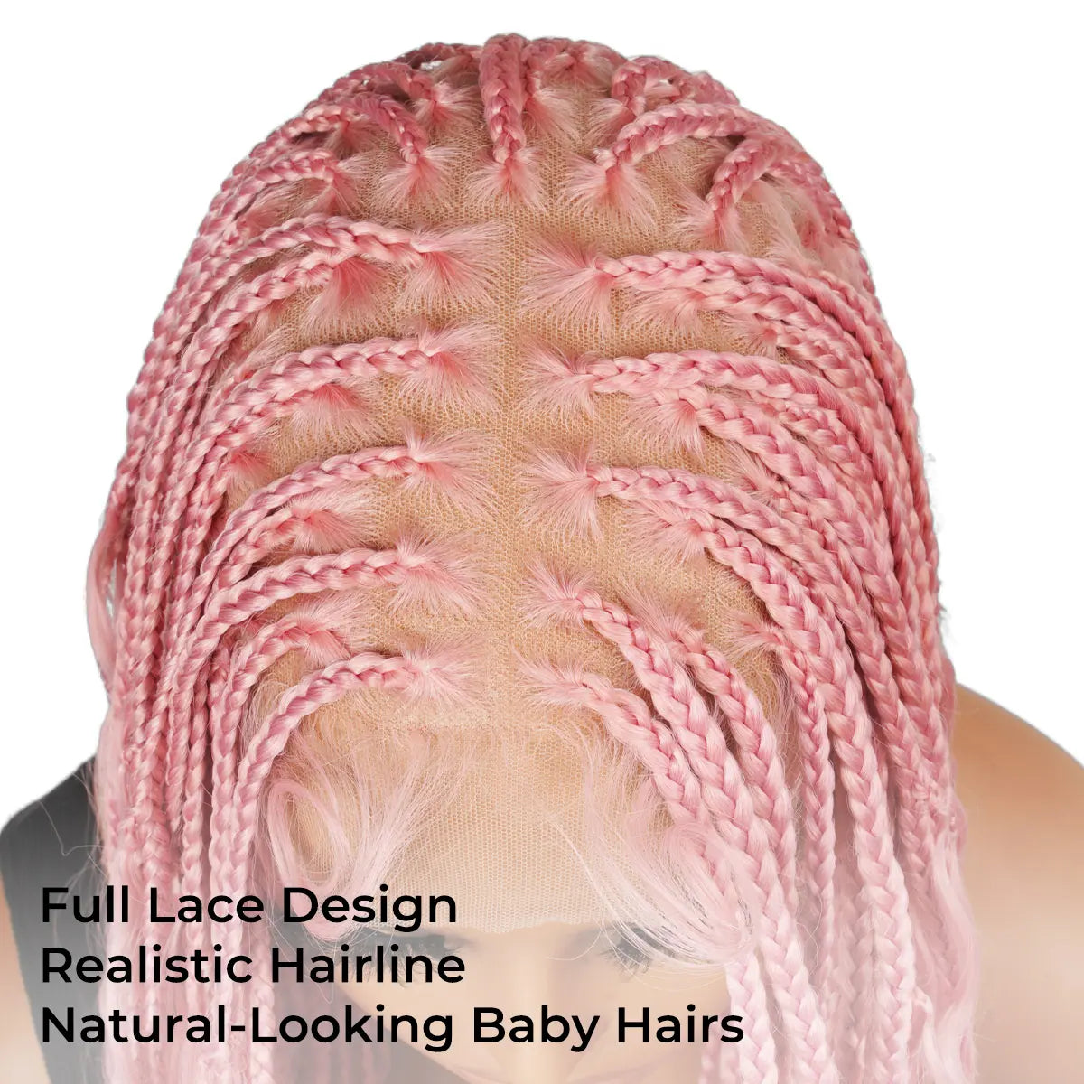 36" Full Lace Bohemian Knotless Boho Box Braided Wig – Pink, Lightweight, Breathable, Natural Look, Long-Lasting