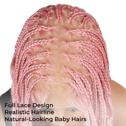 36" Full Lace Bohemian Knotless Boho Box Braided Wig – Pink, Lightweight, Breathable, Natural Look, Long-Lasting