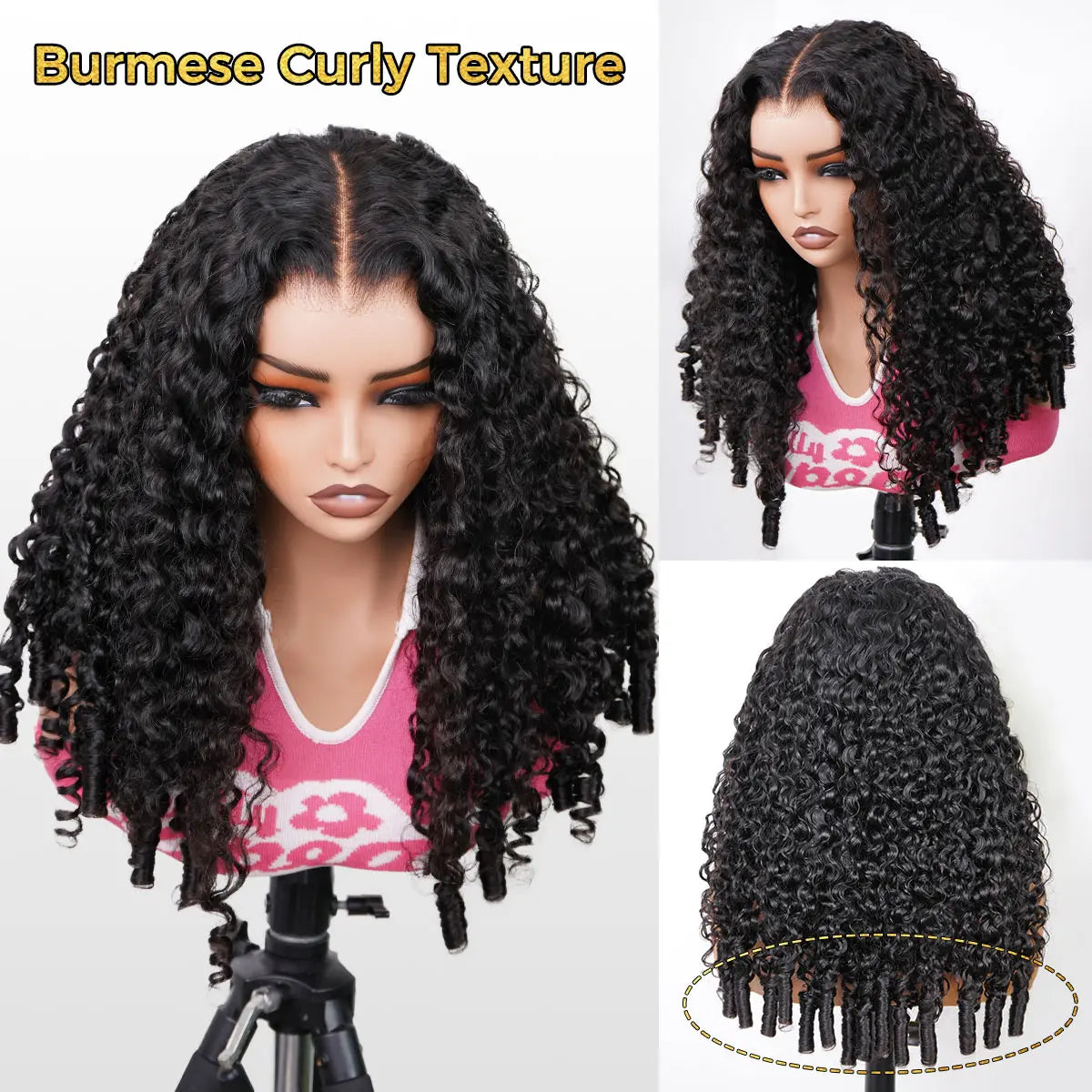 Full Burmese Curly 13x6 Lace Frontal Glueless Wig – #4 Chocolate Brown, 220% Density, Water Wave Virgin Human Hair, Pre-Plucked Natural Hairline