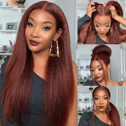 13x6 Lace Front Synthetic Wig 26" Kinky Straight Pre-Plucked 180% Density Yaki Heat Resistant Hair for Black Women