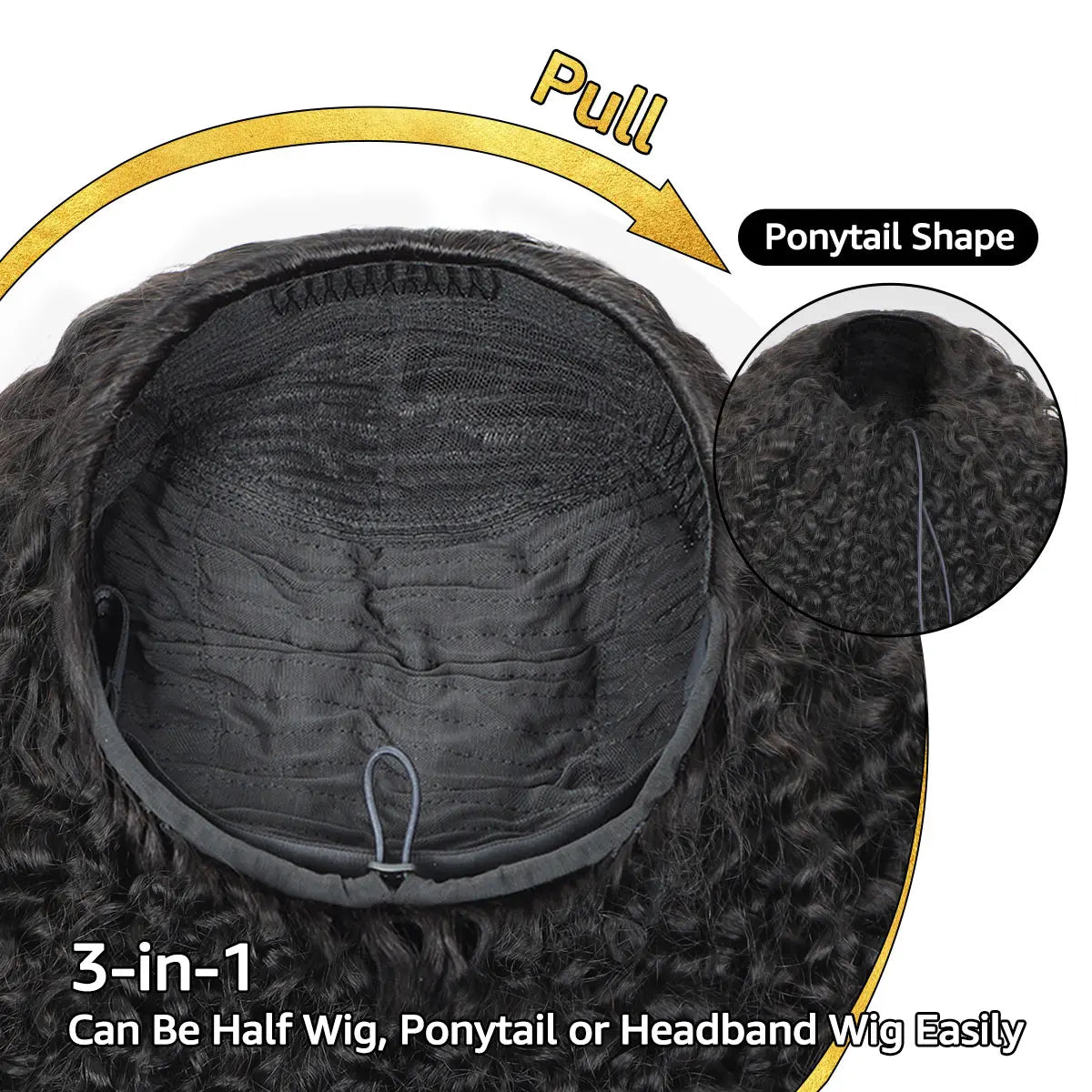 Afro Curly Glueless Half Wig Human Hair 180%–250% Density Drawstring Cap Invisible Hairline Beginner Friendly