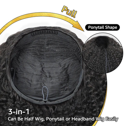 Afro Curly Glueless Half Wig Human Hair 180%–250% Density Drawstring Cap Invisible Hairline Beginner Friendly