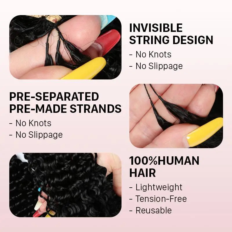 Feather Crochet Hair Extensions Human Hair Blend for Knotless Braids – 3 or 4 Bundles, About 60 Strands Each