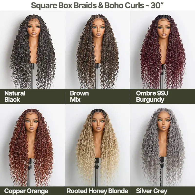 Full Lace Boho Curl & Water Wave Synthetic Box Braided Wig
