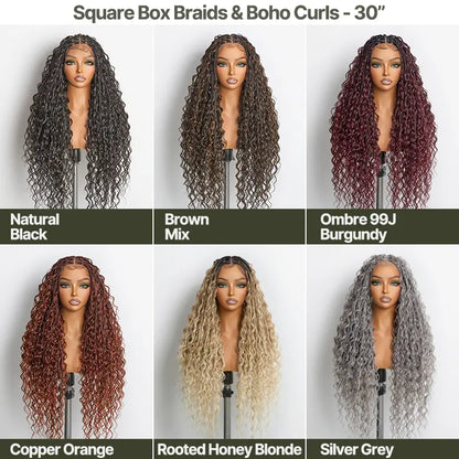 Full Lace Boho Curl & Water Wave Synthetic Box Braided Wig