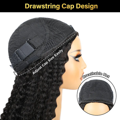 Afro Curly Glueless Half Wig Human Hair 180%–250% Density Drawstring Cap Invisible Hairline Beginner Friendly