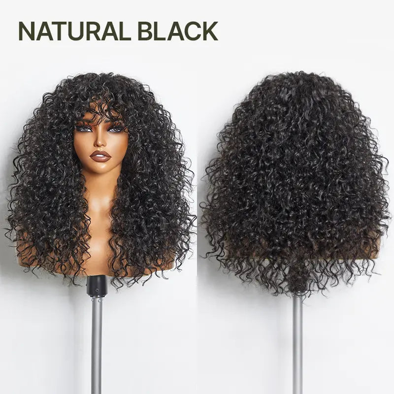 Curly Human Hair Wig with Bangs – Shaggy Waves, Big Hair, Ready-to-Wear