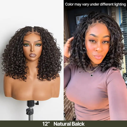13x6 HD Lace Wig Glueless Wear & Go 12” Boho Braids Water Wave Pre-Cut Lace – Premium Fiber, Beginner Friendly