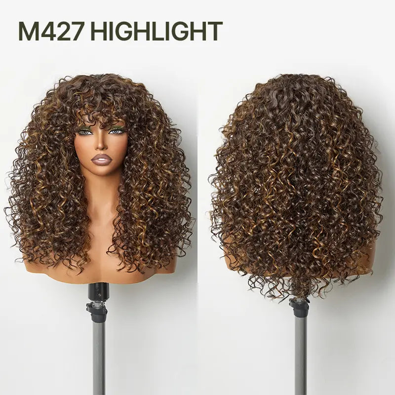 Curly Human Hair Wig with Bangs – Shaggy Waves, Big Hair, Ready-to-Wear