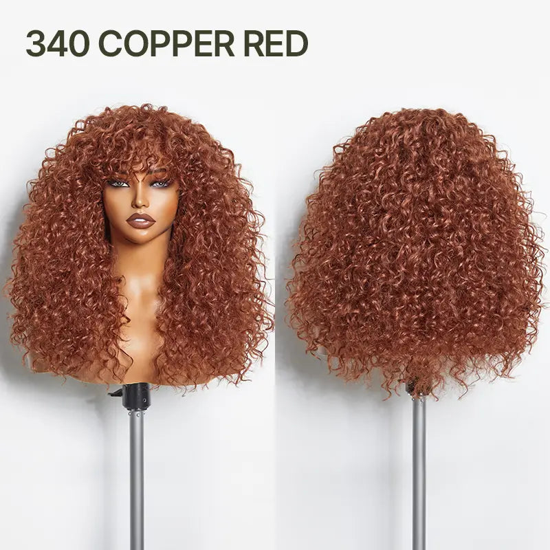 Curly Human Hair Wig with Bangs – Shaggy Waves, Big Hair, Ready-to-Wear