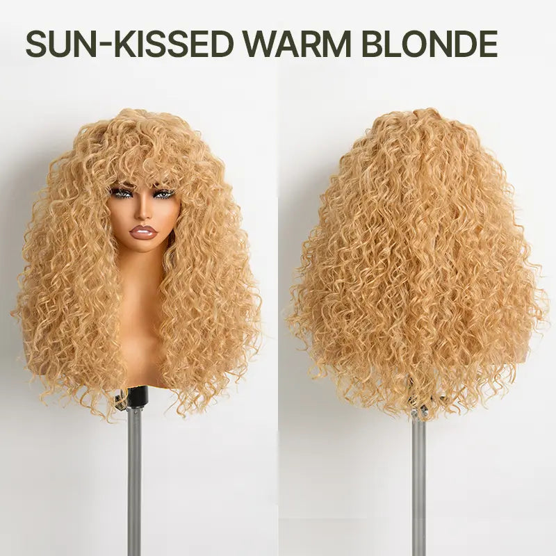 Curly Human Hair Wig with Bangs – Shaggy Waves, Big Hair, Ready-to-Wear
