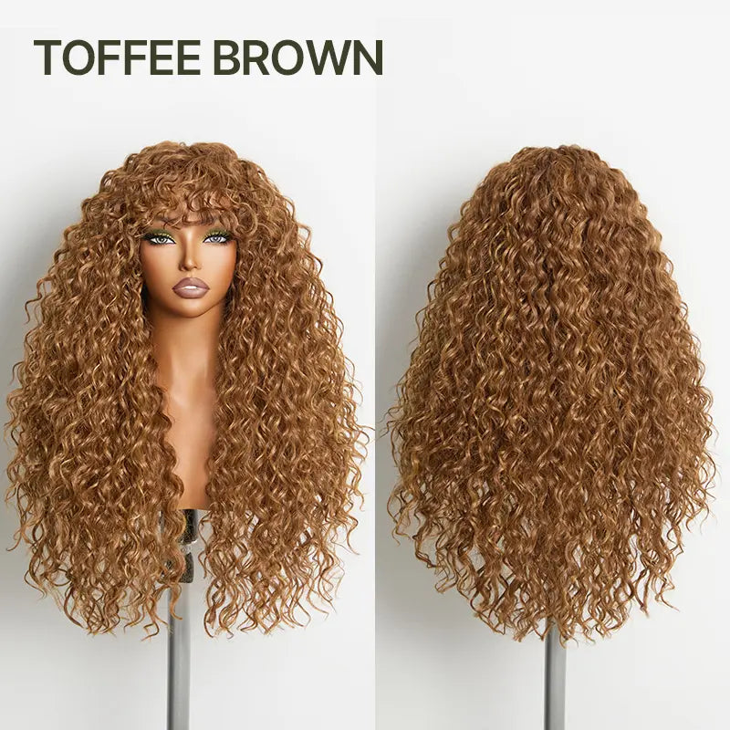 Curly Human Hair Wig with Bangs – Shaggy Waves, Big Hair, Ready-to-Wear